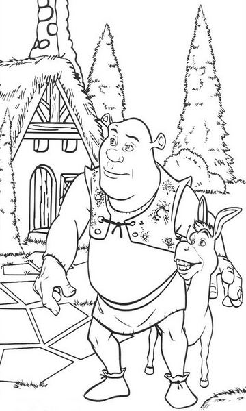 kolorowanka Shrek i Osioł malowanka do wydruku z bajki dla dzieci, do pokolorowania kredkami, obrazek nr 3